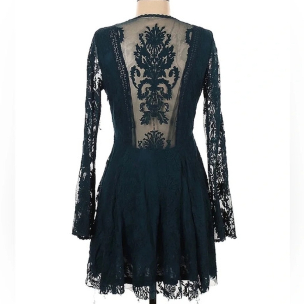 Free People Reign Over Me Teal Lace Embroidered Dress Whimsigoth Fairy - Picture 3 of 9